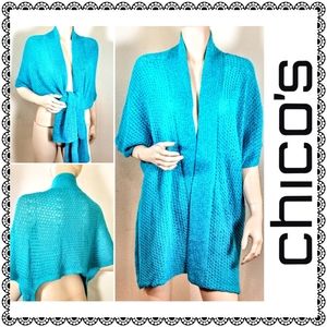 {Chico's} turquoise hi-lo/tie-front cardigan, S/M